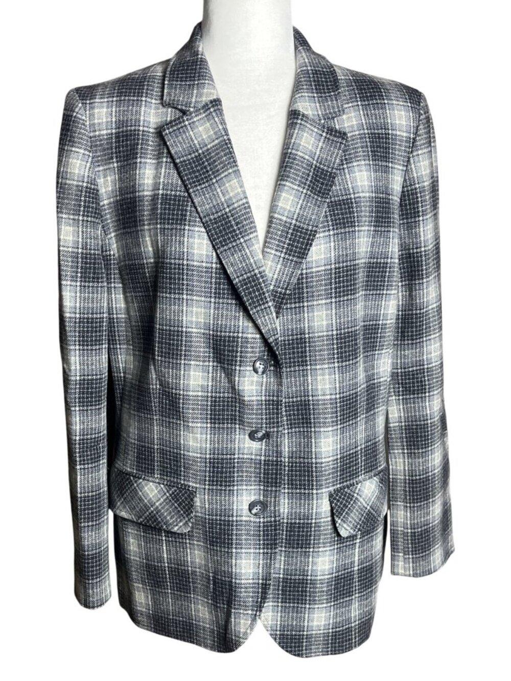 Vtg Pendleton Gray Wool Blazer Plaid Preppy Layers Capsule Academia Jacket Wom M